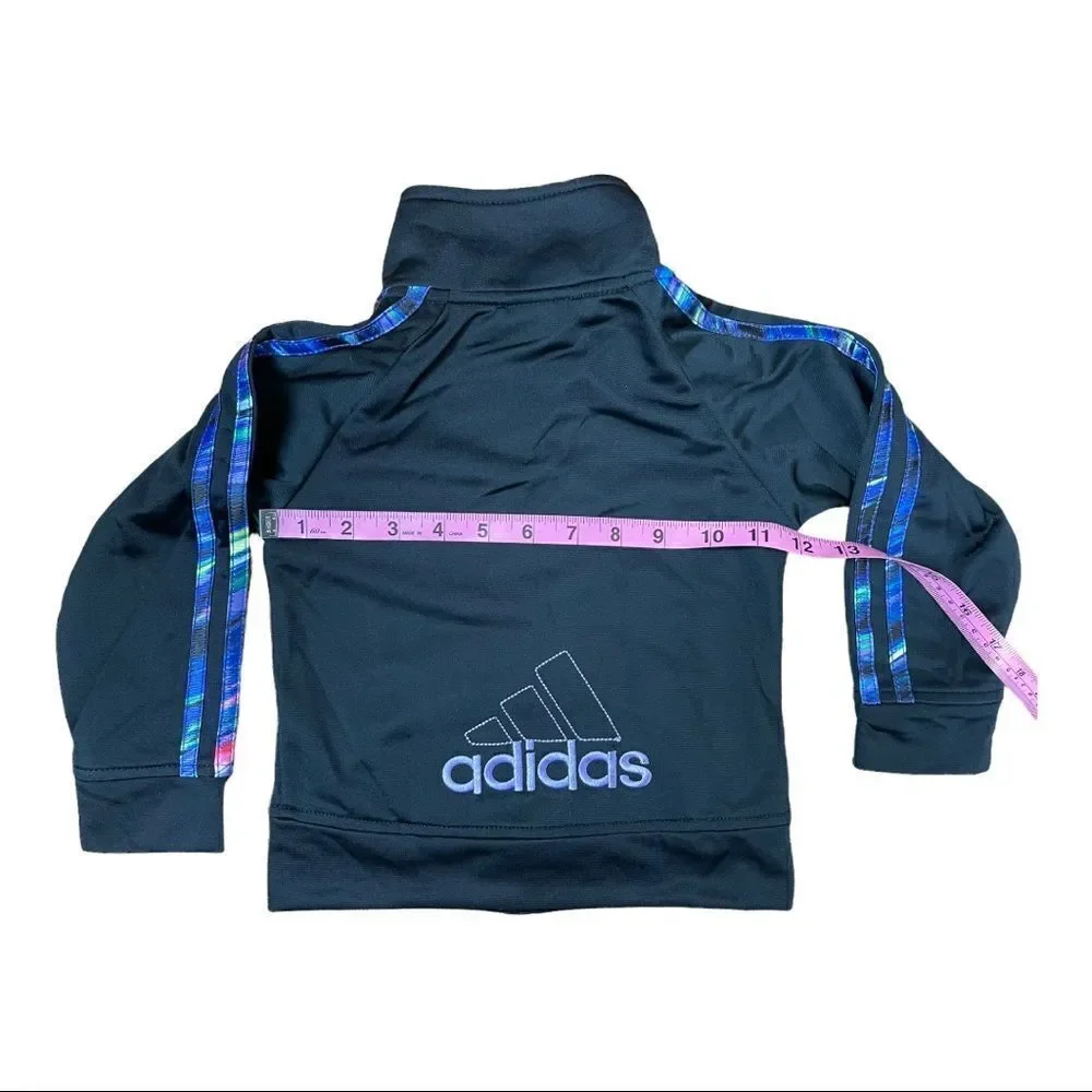 ADIDAS Girls Black Track Jacket Size 2T Full Zip Logo Three Stripe Purple